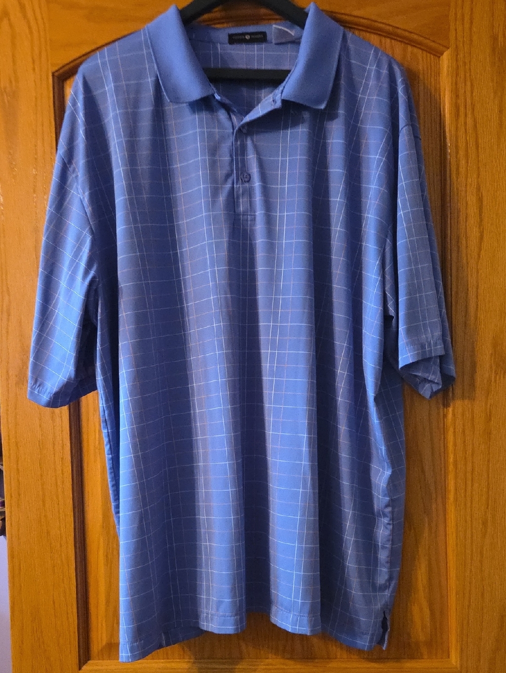 3X Men's Blue Windowpane Performance Polo Shirt